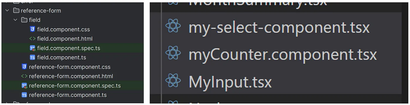 Naming in Angular vs naming in React